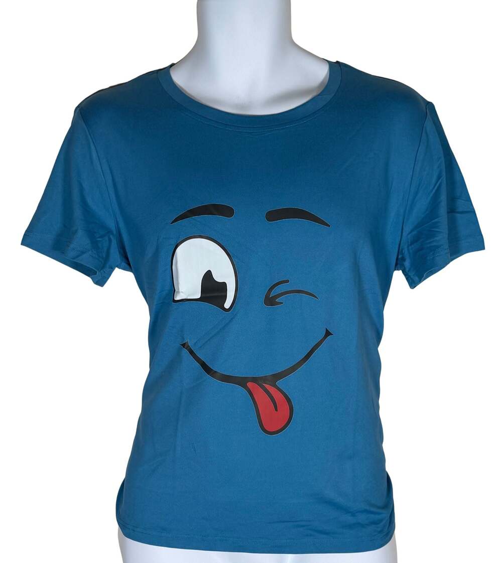 Blue T-Shirt with Blinking Eyes Print unisex M